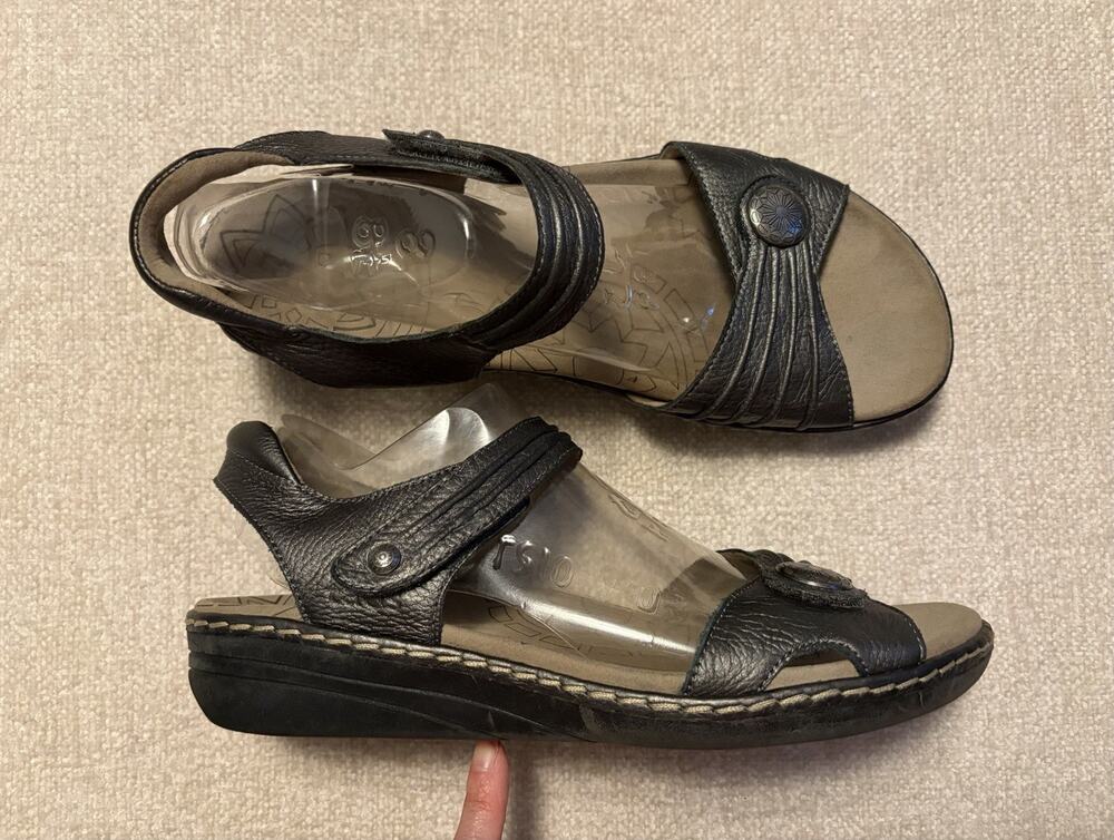 Taos Escape Pewter Metallic Leather Comfort Sandals Womens 11 EU 42 Boho Summer